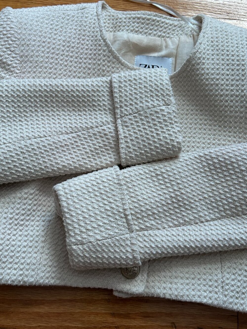 Zara Ivory Cropped Tweed Jacket Women's Extra Small Polished Office Work EUC - Picture 7 of 12